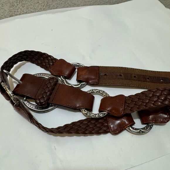 Womens Brighton Brown Braided Leather Concho Belt Size 32 Boho Western - Picture 8 of 8